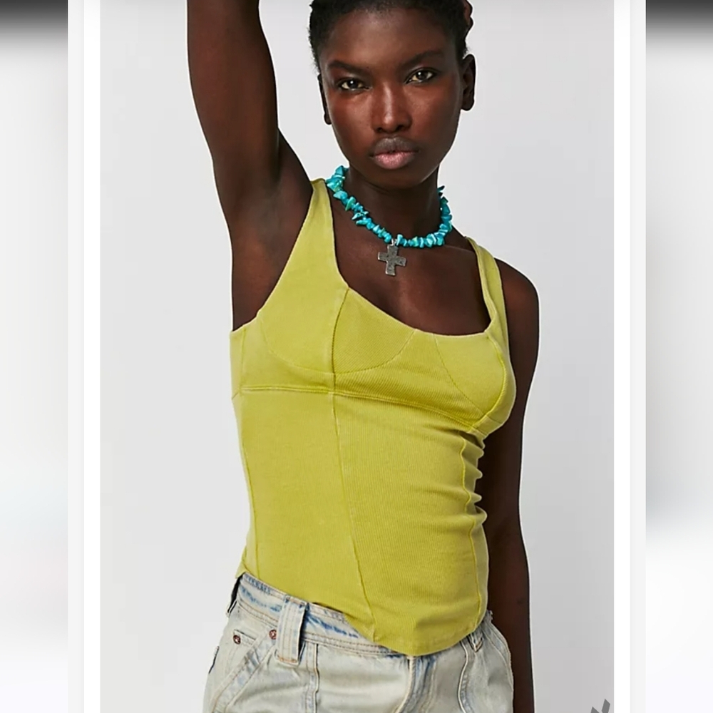 Nwot Free People You're A Gem Tank Medium lime Green